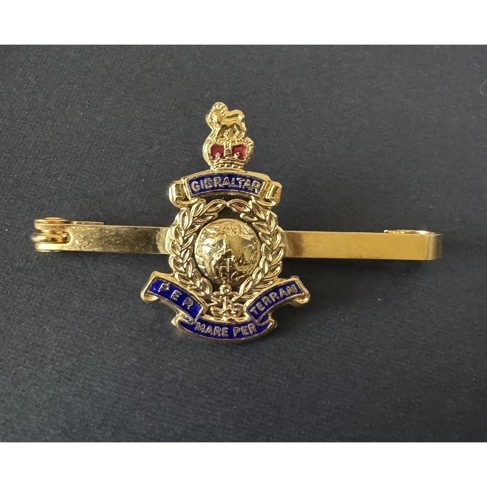 Vintage Queens Crown The Royal Marines Enamel Sweetheart Tie Clip Pin